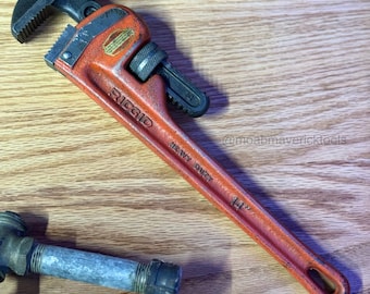 Vintage RIDGID 14" heavy duty pipe wrench – USA made straight wrench, cleaned & tuned with honest patina