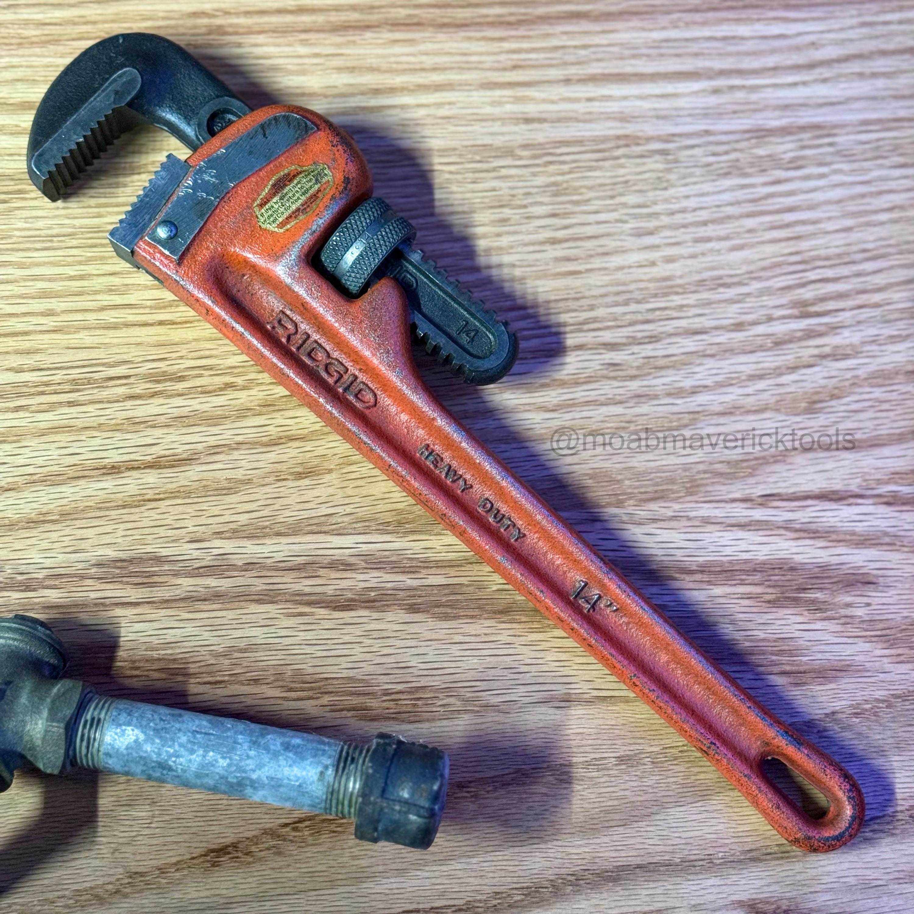 Vintage RIDGID 14" heavy duty pipe wrench – USA made straight wrench, cleaned & tuned with honest patina