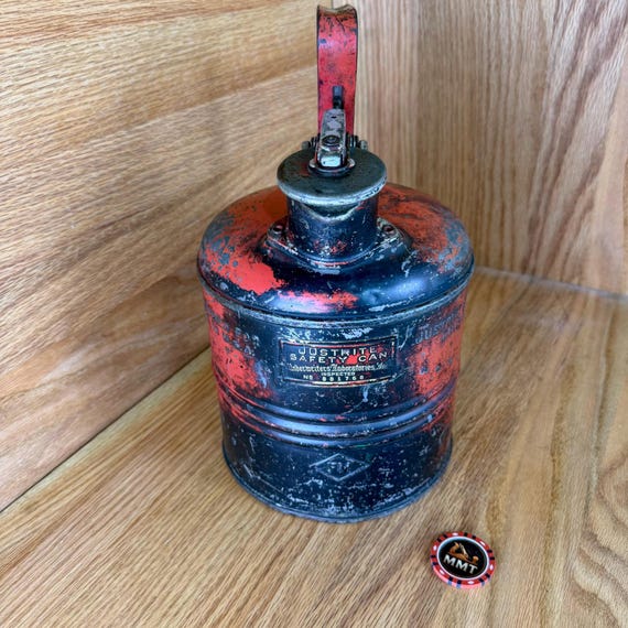 Vintage Justrite Safety Can 1 Gallon 1930s Gas Can Industrial Garage Decor