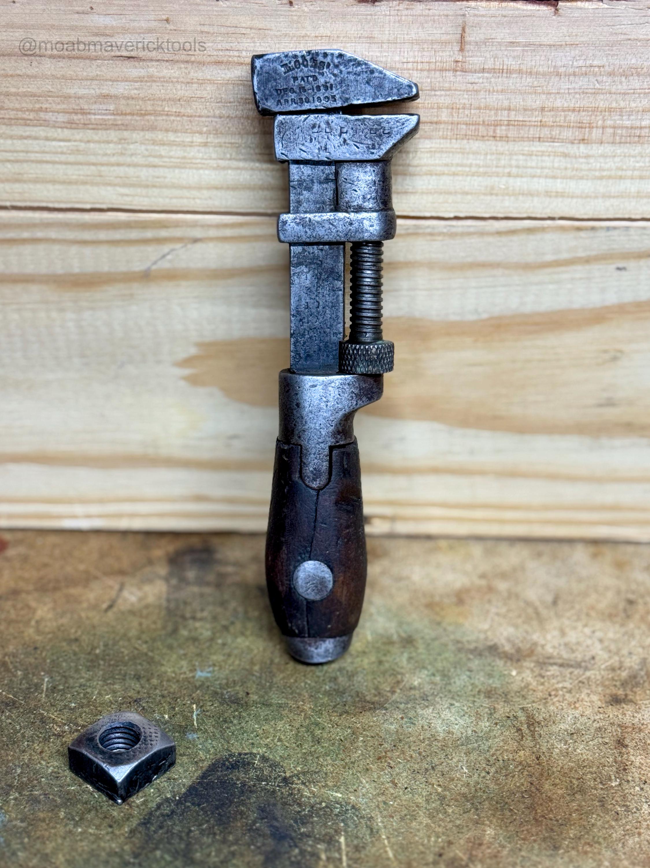 1890s L. Coes 6” Knife-Handle Adjustable Wrench – Dual Patent 1891 & 1895 – Worcester Mass Vintage Tool