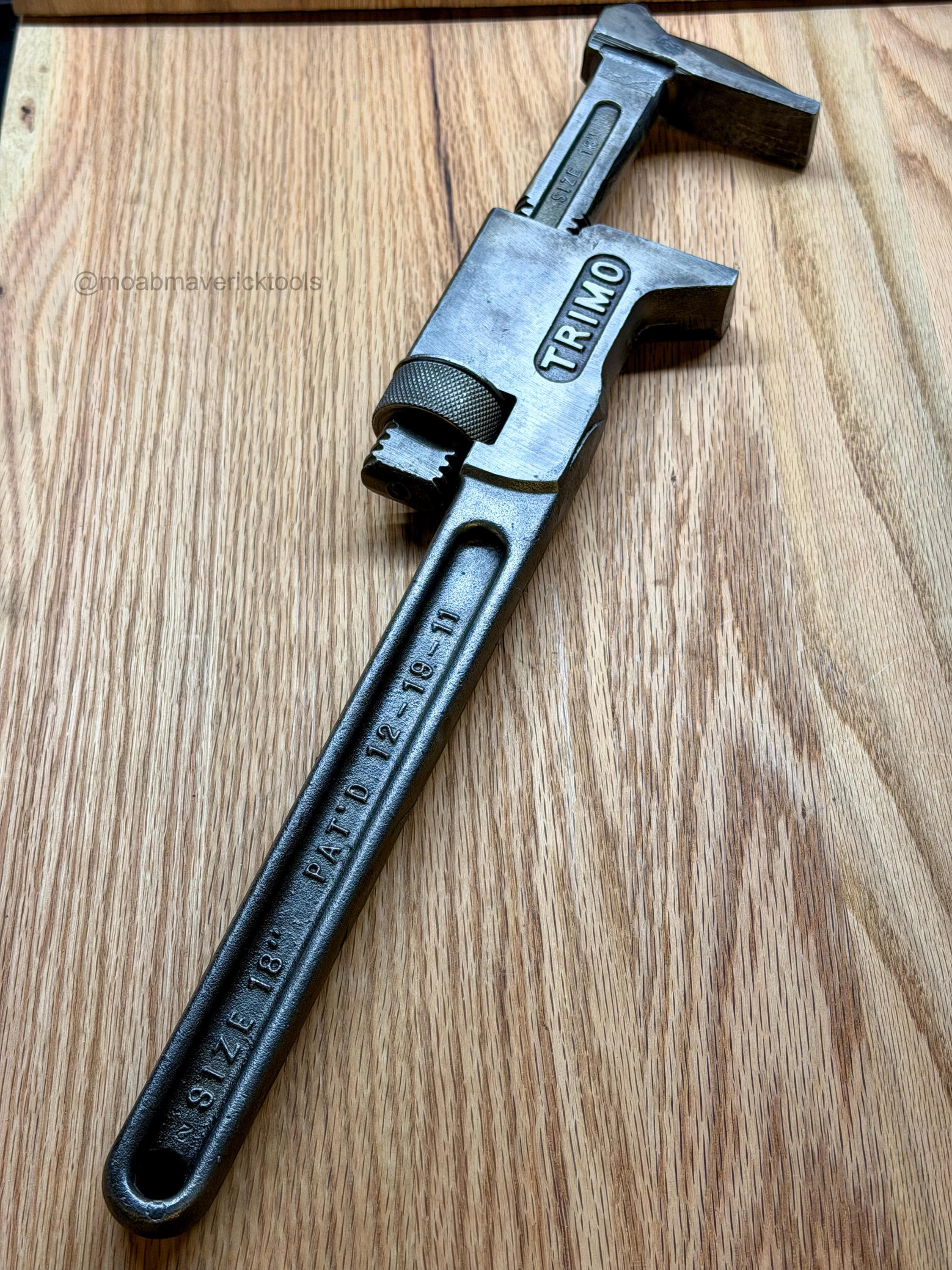 Vintage Trimo Monkey Wrench 18 Inch Adjustable Wrench Trimont Pat 1911