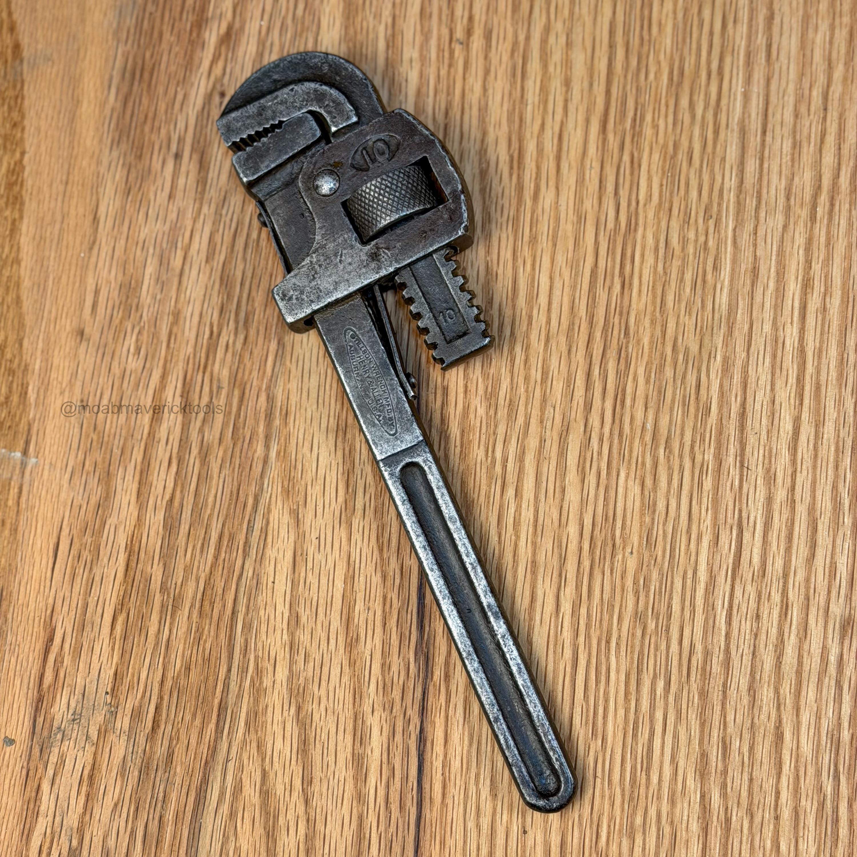 Vintage Stillson Pipe Wrench 10 Inch Henry & Allen Auburn NY Antique Plumber Tool Industrial Decor