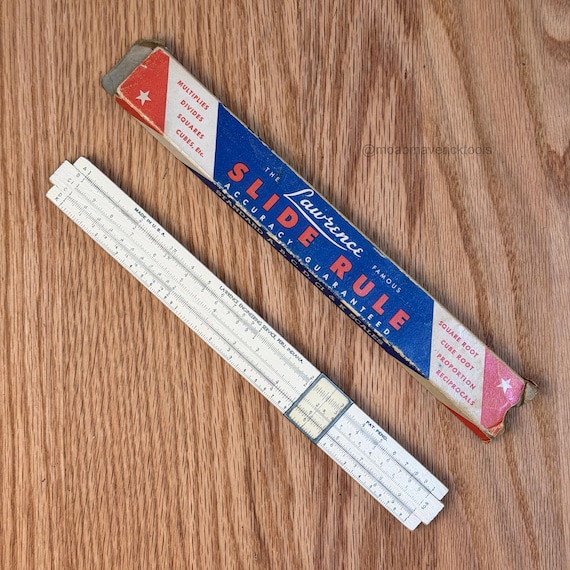 Vintage Lawrence 10-B Slide Rule w Box, Wood Engineering Calculator, Peru Indiana Drafting Tool
