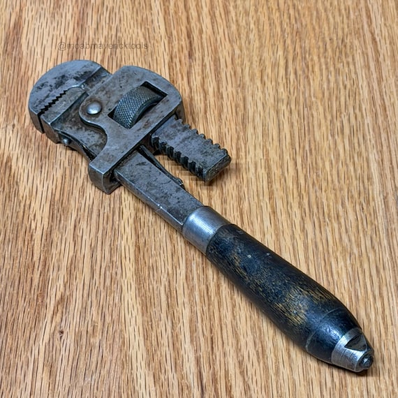Vintage Pipe Wrench J.P. Danielson Wood Handle Jamestown NY Stillson Style Tool