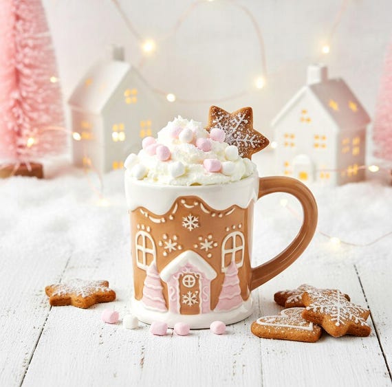 Gingerbread House Mug 3D Ceramic Cottagecore Mug Large Christmas Coffee Cup Unique Winter Gift Idea for a pastry chef a friend a book lover