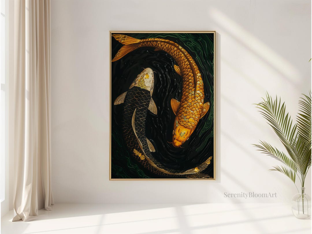 Japanese Wall Art | Gold Koi Fish Print | Dark Academia Decor | Japandi ...