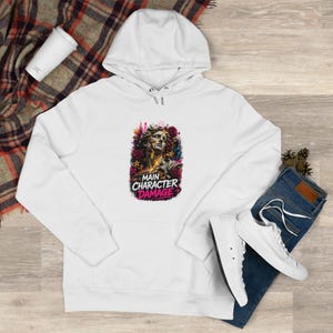 Main Character Damage King Hoodie | Graphic Pullover, Retro Floral Lion Design