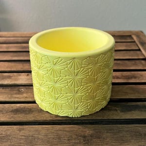Small 4 inch Succulent Pot with Drainage Hole, Round Indoor Outdoor Cactus Planter, Sunny Yellow Geometric Flowerpot
