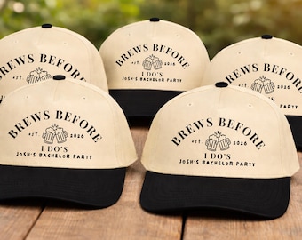 Sombreros para despedida de soltero, sombreros bordados "Brews Before I Dos", recuerdos personalizados para despedida de soltero, regalos para despedida de soltero