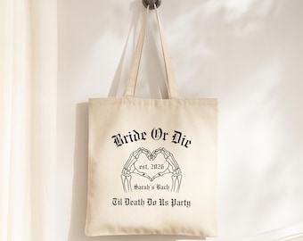 Bolsa de tela para despedida de soltera "Bride or Die", fiesta "Hasta que la muerte nos acompañe", despedida de soltera gótica, regalos para despedida de soltera, regalos para novia
