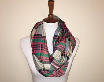 Contrast Plaid Flannel Infinity Scarf