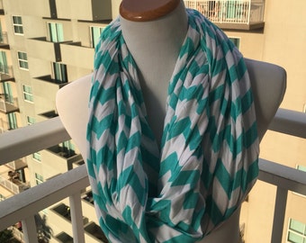 Light Teal Chevron Jersey Knit Infinity Scarf