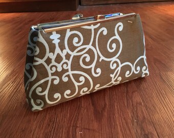 Blue Swirls on Brown Clutch Bag