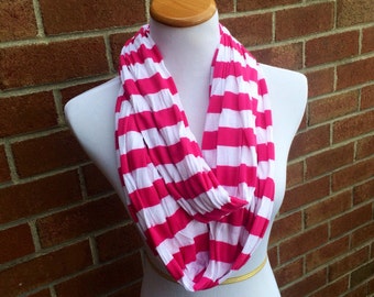 Fuchsia and White Stripe Infinity Scarf