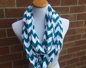 Teal & White Chevron Jersey Knit Infinity Scarf