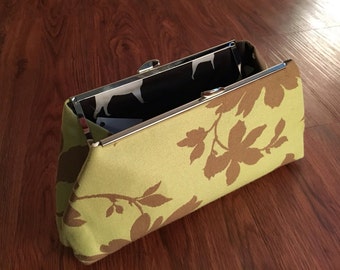 Green & Brown Flowered Clutch Bag