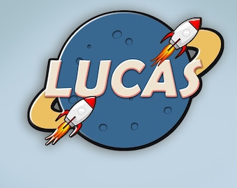 Personalized Space Name Sign for Nursery, Custom Wooden Name Letters with Rockets, Kids Room Wall Decor, Baby Boy Nursery Name Art