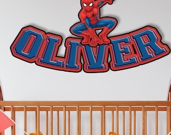 Spider-Man Custom Name Sign, Personalized Kids Room Wall Decor, Superhero Nursery Name Plaque, Boys Room Door Sign