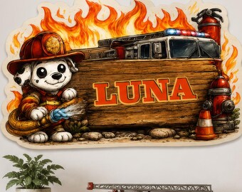 Personalized Firefighter Nursery Name Sign, Custom Wood Baby Name Sign, Fire Truck Kids Room Decor, Firefighter Wall Art, Baby Shower Gift