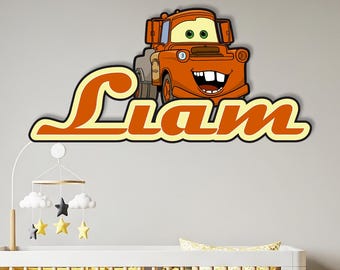Custom Name Disney Cars Wooden Wall Decor, Disney Mater Kids Room Sign, Personalized Nursery Wall Art, Baby Room Wood Sign