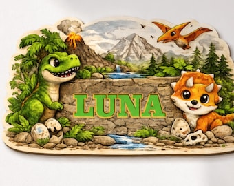Personalized Dinosaur Nursery Name Sign, Custom Wood Baby Name Sign, Dino Kids Room Decor, Dinosaur Wall Decor, Baby Room Door Sign