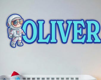 Personalized Astronaut Name Sign for Baby Nursery, Custom Space Theme Wooden Name Decor, Boys Room Wall Art