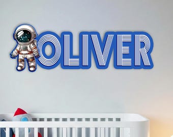 Personalized Space Name Sign for Kids Room, Astronaut Theme Wooden Name Decor, Custom Nursery Wall Name