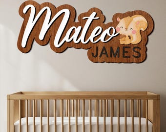 Custom Wooden Name Sign, Squirrel Nursery Decor, Baby Room Art