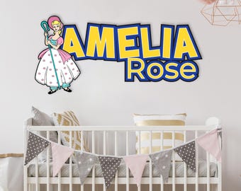 Personalized Bo Peep Wooden Name Sign, Toy Story Nursery Decor, Custom Girl Room Wall Art, Baby Name Plaque