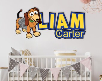 Personalized Wooden Name Sign, Slinky Dog Toy Story Decor, Custom Nursery Plaque
