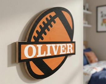 Personalized Football Name Sign for Boys Room, Custom Sports Nursery Decor, American Football Wall Art, Baby Boy Name Sign