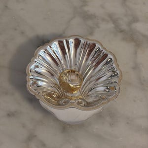 Plato decorativo de concha de mar de plata, plato náutico playero, anillo de abuela costero, pendiente, plato de joyería plateado