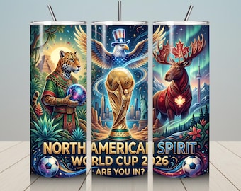 Pacchetto PNG per la personalizzazione di bicchieri termici della Coppa del Mondo di Calcio 2026 / Design per sublimazione per bicchieri termici skinny da 20 oz / Download digitale per la Coppa del Mondo di Calcio USA Messico Canada