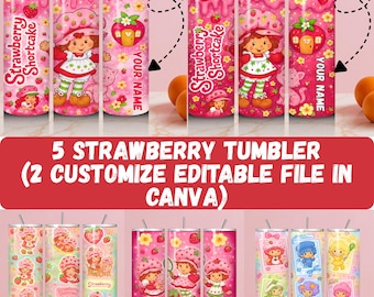Bicchieri Strawberry Girl / Cartone animato retrò, Pink Berry 20oz Skinny (PNG) / Nome personalizzato modificabile