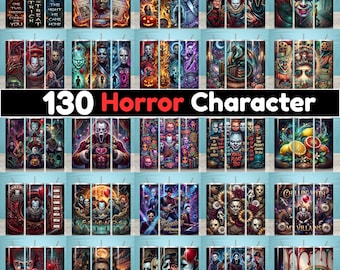 130+ Horror Tumbler Wrap Bundle PNG | Scary Halloween Character PNG Tumbler Designs 20oz Skinny Sublimation Wrap | Spooky Halloween PNG Pack