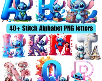 Stitch Christmas Alphabet PNG Bundle, Winter Letters (Digital Download)