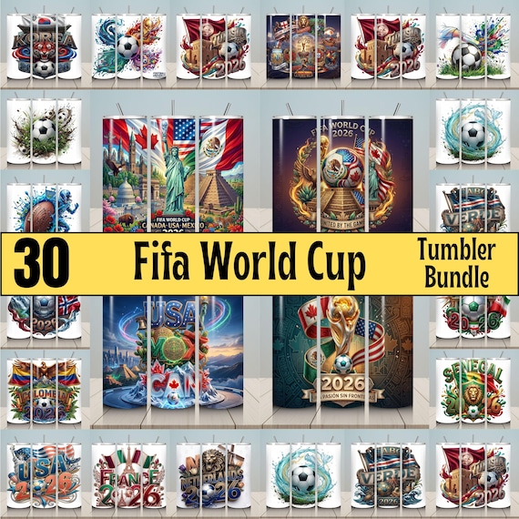 30 FIFA World Cup 2026 Tumbler Wrap PNG Bundle | 20oz Skinny Tumbler Sublimation Design | USA Mexico Canada Football Cup Digital Download