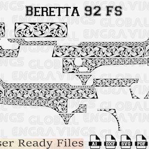 Beretta 92 FS Scrollwork Engraving Design SVG. Engraving Template for Beretta 92FS Slide (.45 ACP).