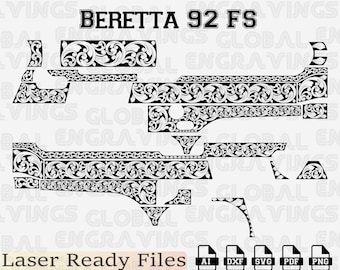 Beretta 92 FS Scrollwork Engraving Design SVG. Engraving Template for Beretta 92FS Slide (.45 ACP).