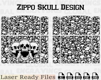 Zippo Lighter Engraving Design SVG, Zippo Skull design, Classic Flip Top Lighter Vector work.