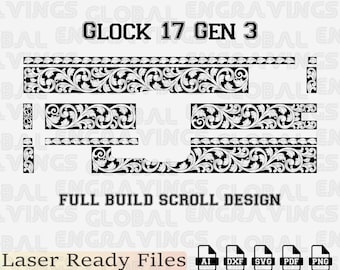 Glock 17 Gen 3 Slide Engraving Design, Scrollwork Vector, G17 Custom Slide Art, Laser Ready SVG DXF Ai Digital Download.