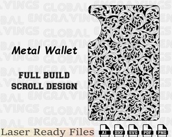Metal Wallet Laser Engraving File SVG. Scroll design for Minimalist Wallet.