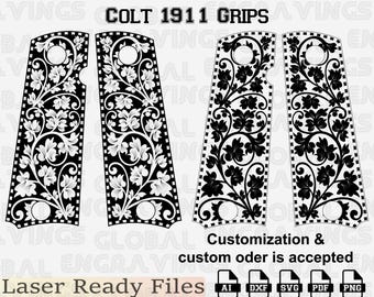 Colt 1911 Grips Laser Engraving File, Full Size Floral Pattern SVG (Digital Download)