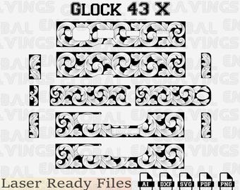 Glock 43X Scroll Design SVG, Custom Scrollwork Vector for G43X, Laser Ready SVG DXF LightBurn.