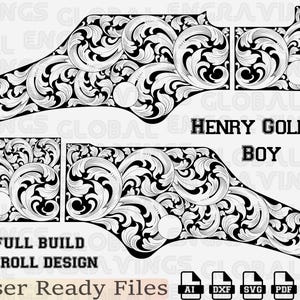 Henry Golden Boy gravure ontwerp, scrollwork vectorbestand, westers bloemmotief (svg, dxf, ai, pdf)