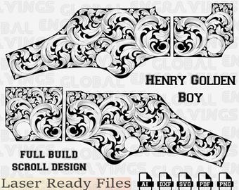 Henry Golden Boy Engraving Design, Scrollwork Vector File, Western Floral Pattern (svg, dxf, ai, pdf)