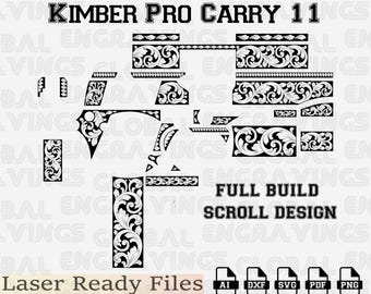 Kimber Pro Carry II Laser Engraving Design SVG. imber Pro Carry II Grips, 1911 Compact 4-inch Barrel Design, LightBurn Files for Laser Cnc.