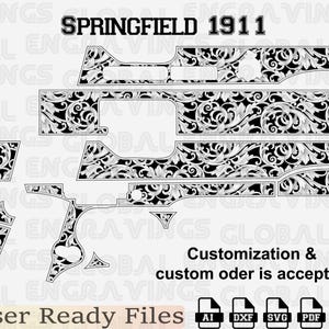 1911 Springfield Laser Engraving File, Full Size 1911 Slide Pattern SVG, Fiber Laser Vector Design, Springfield Armory Custom Art DXF.
