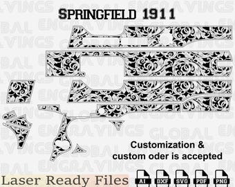 1911 Springfield Laser Engraving File, Full Size 1911 Slide Pattern SVG, Fiber Laser Vector Design, Springfield Armory Custom Art DXF.