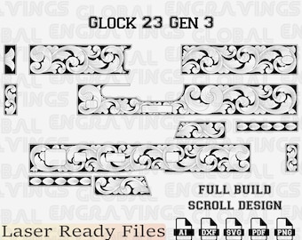 Glock 23 Gen 3 Laser Engraving File, G23 Slide Design SVG, Fiber Laser Vector Pattern, .40 S&W Pistol Customization Art, EzCad Ready DXF.